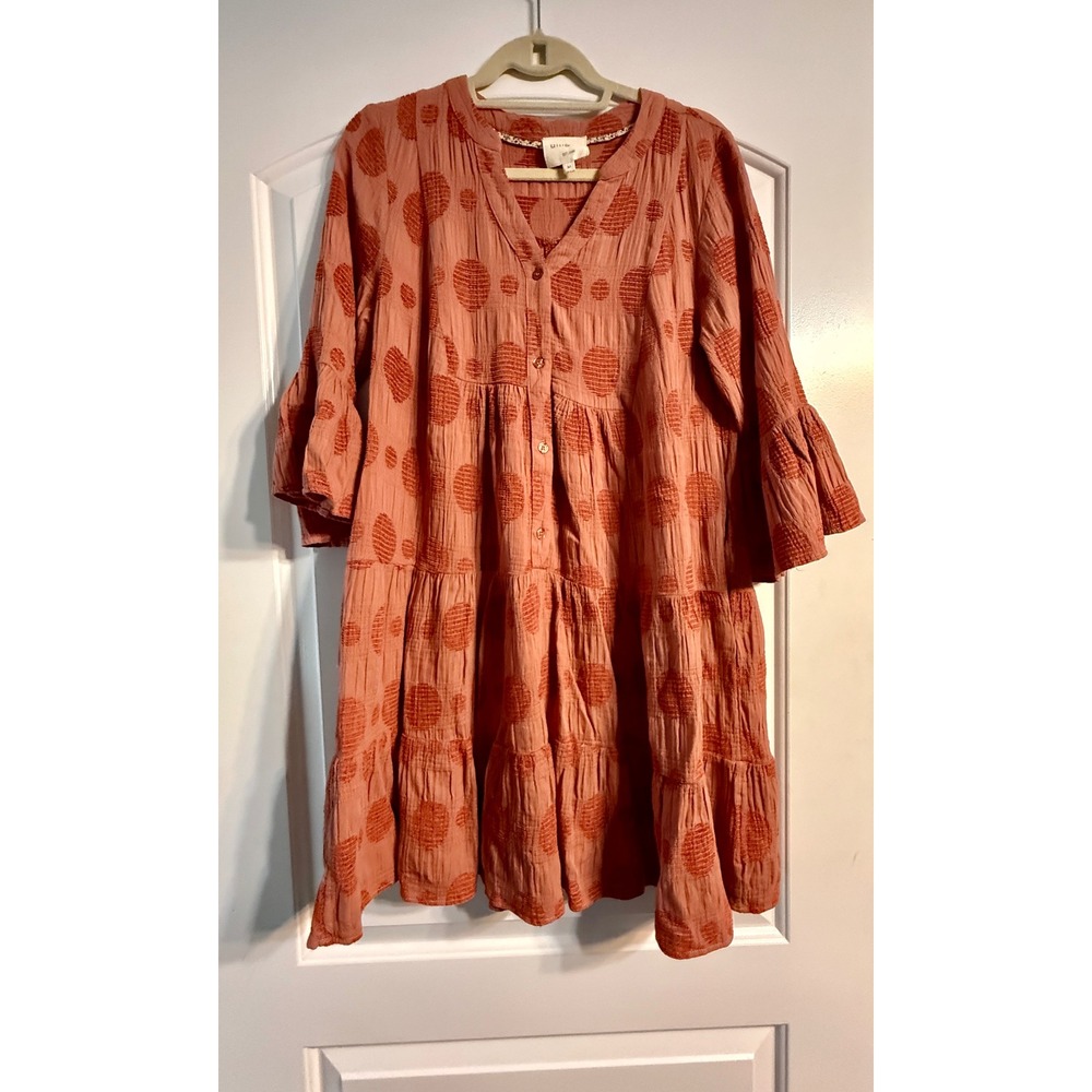 Umgee Babydoll Dress Medium Terracotta Boho Bell Sleeve Cottagecore Flowy